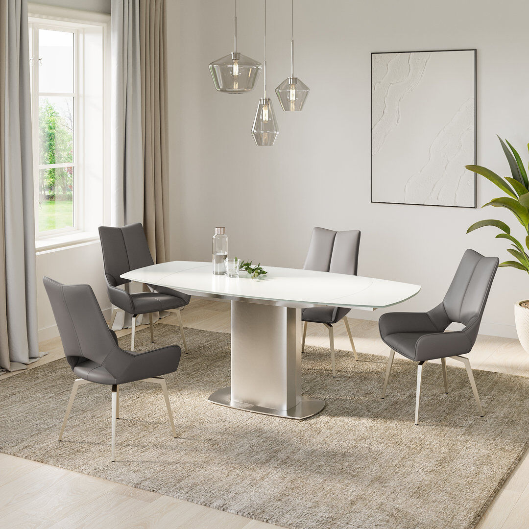 Metro Conanso Oval Glass Top Dining Table Brushed Steel/White