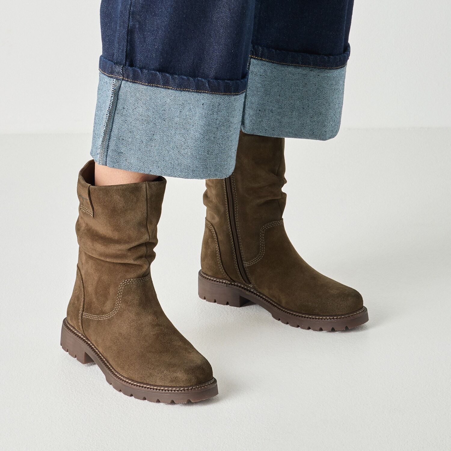 Stiefelette TAMARIS, Damen, Gr. 39, braun (camel), Leder, Schuhe Stiefelette, Blockabsatz, Boots mit slouchy Schaft