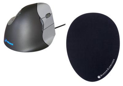 Vertikalmaus BakkerElkhuizen Evoluent4, kabelgebunden, f. Rechtshänder, schwarz/silber, + Mauspad The Egg