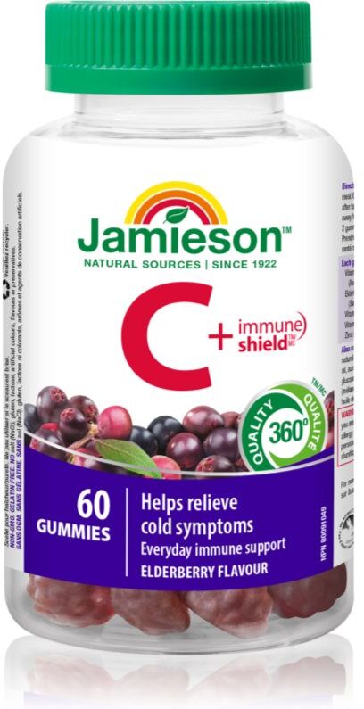 Jamieson C + Immune Shield Gummies capsules molles à mâcher pour soutenir le système immunitaire saveur Elderberry 60 pcs