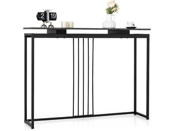 GOPLUS Table Console 120x30x90cm Table d'Appoint avec Plateau Imitation Marbre Bout de Canapé Style Moderne Noir