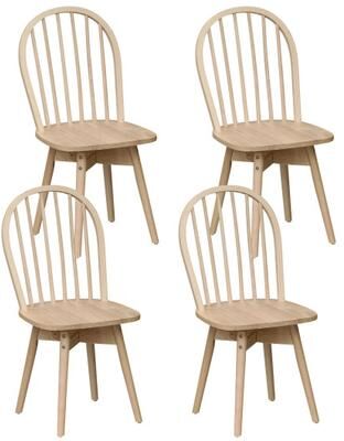 Costway Swivel Windsor Dining Chairs Set of 4 with Solid Rubber Wood Frame-Natural