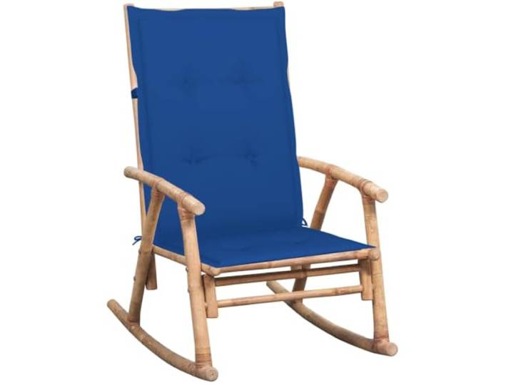 HEFZGDB Bambus Schaukelstuhl für Garten und Terrasse, UV-beständiger Outdoor-Stuhl mit wasserabweisendem Polyester-Kissen, robust und langlebig bis 110 kg