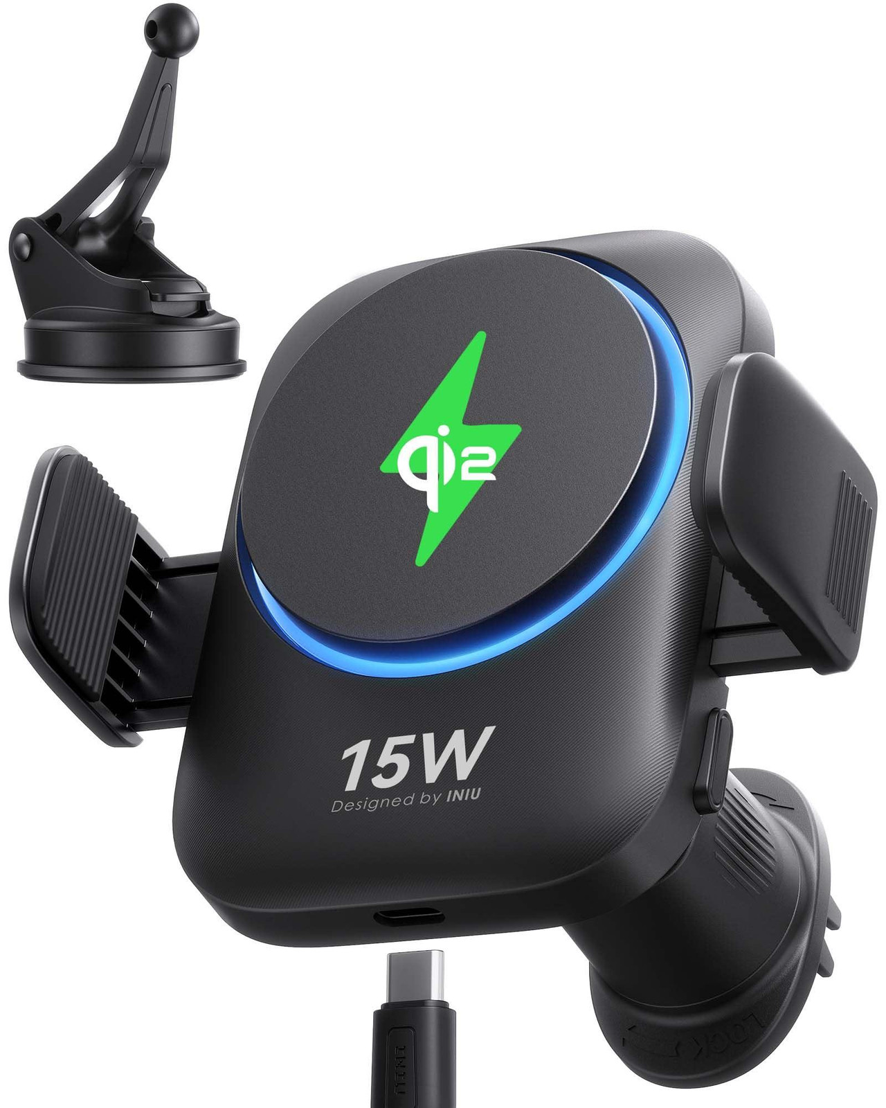 INIU Autohouder met 15W Qi2 inductieve oplaadfunctie