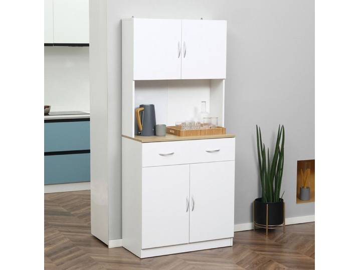 Buffet / armoire de cuisine - Buffet haut cuisine - 4 portes - 1 tiroir - Plan de travail et étagères réglables