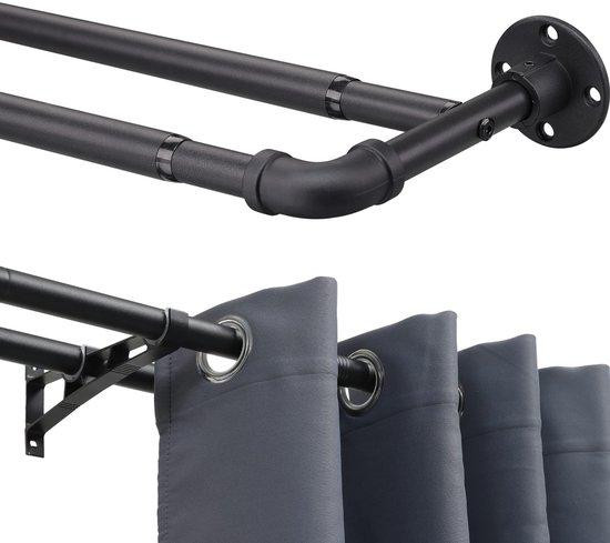 Ibenzoa Verstelbare dubbele gordijnstang voor ramen, mat zwart, 74–269 cm, Ø 2,5 cm