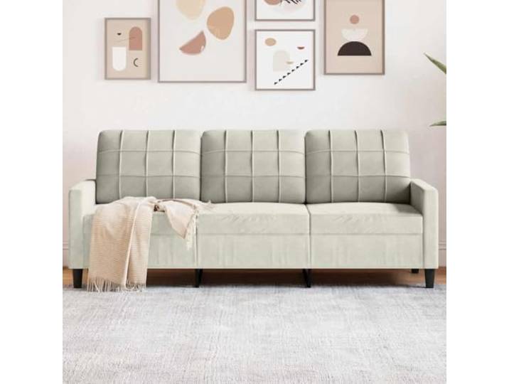 HEFZGDB 3-Sitzer Sofa Creme 180 cm Samt Stoffbezug Metallgestell Polsterung Wohnzimmer Sitzmöbel Komfort Relax