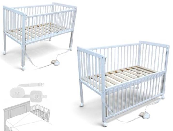Micoland Kinderbett/Beistellbett/Babybett 2in1 120x60 cm mit Gurt weiß als Beistellbett und Stubenwagen nutzbar