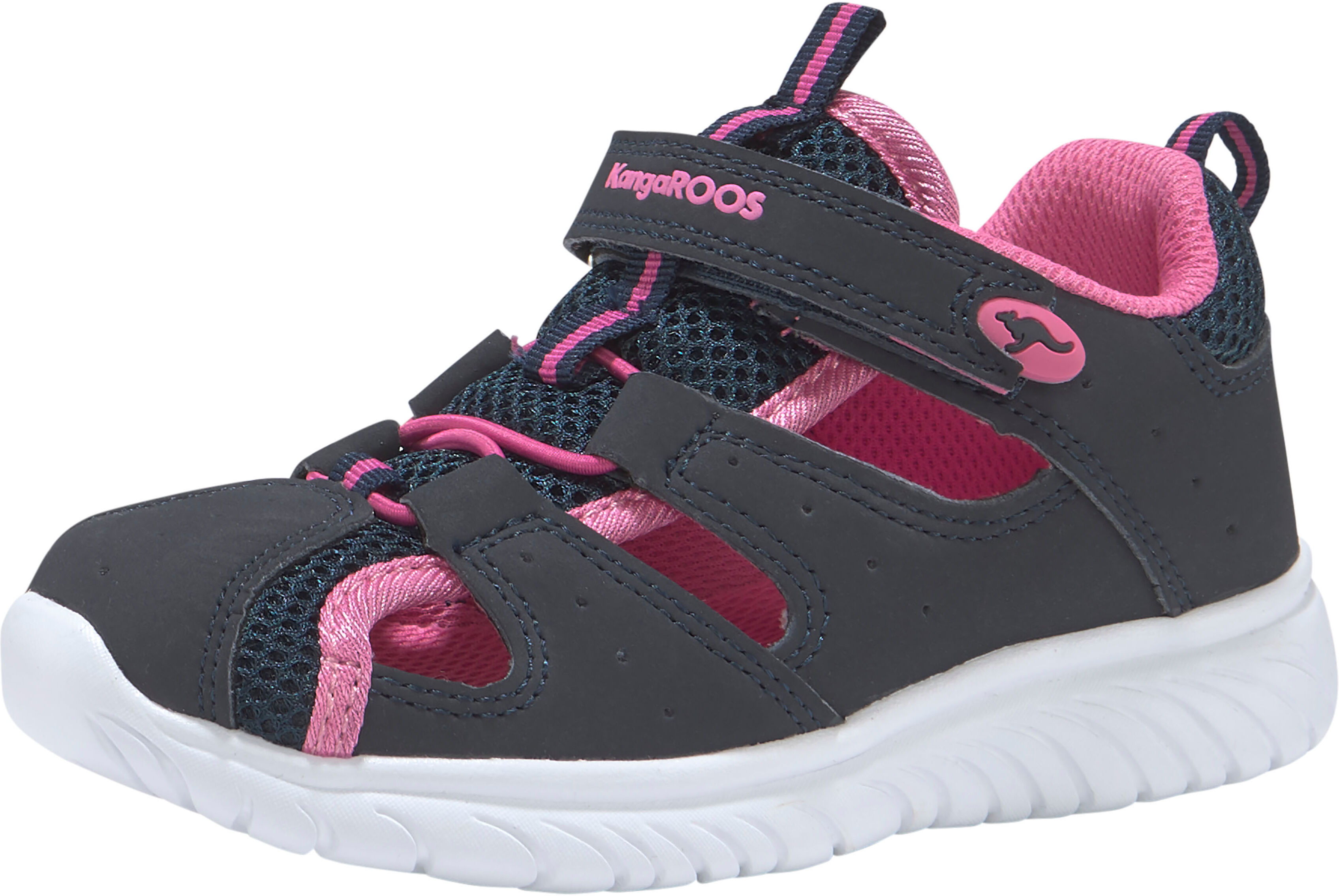 Sandale KANGAROOS "KI-Rock Lite EV", Mädchen, Gr. 27, bunt (dk, navy, daisy, pink), Synthetik, Textil, Schuhe Sandale, mit Klettverschluss dk, navy, daisy, pink 27