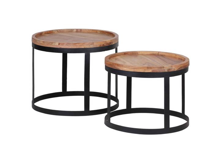 Couchtisch rund 2er Set Akazie massiv/schwarz