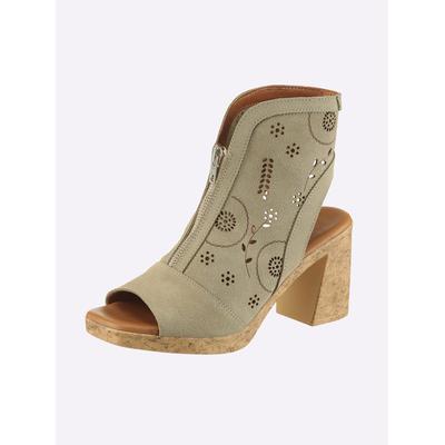 Sandalette HEINE, Damen, Gr. 39, Synthetik, beige (khaki), Leder, Rindsleder, Veloursleder, Schuhe Sandalette