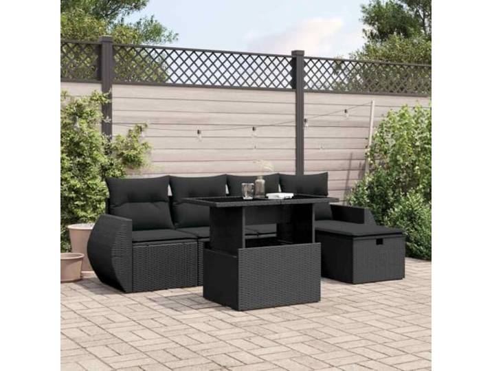 YUTAASU 6-TLG. Poly Rattan Sofagarnitur Schwarz mit Kissen