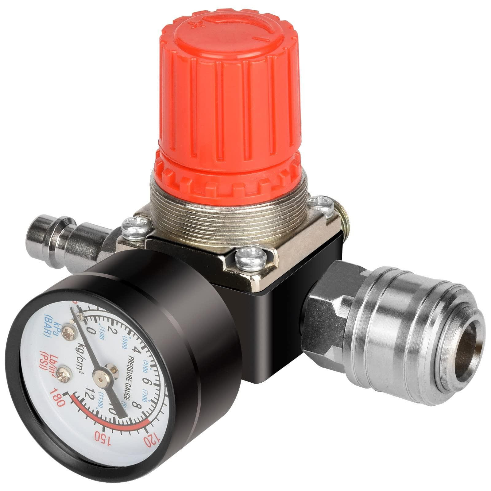 Selius 1/4 inch Luchtcompressor Drukregelaar met Manometer en 4 uitgangen