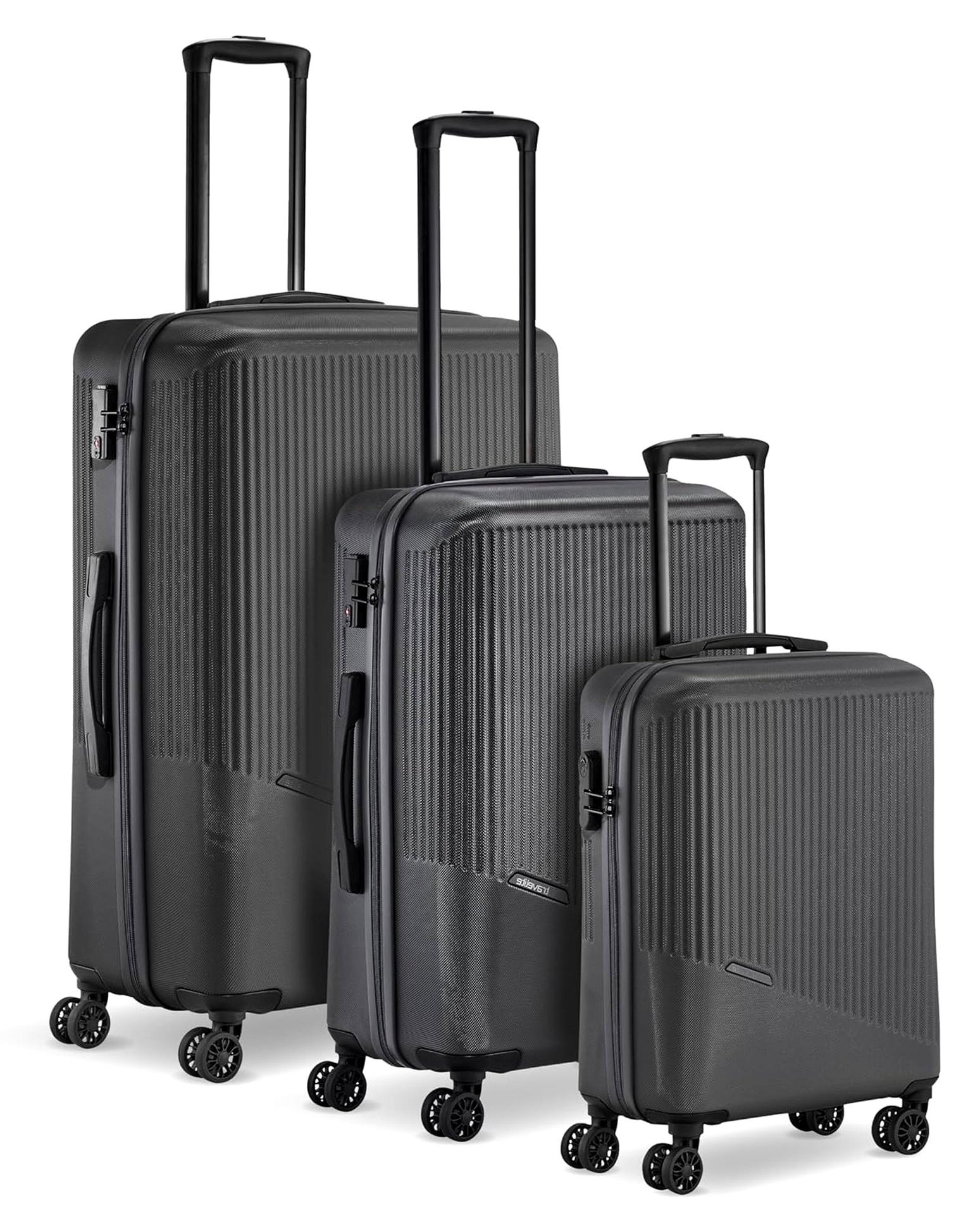 4-Rad Koffer Set 3 teilig Größen L/M/S, Gepäck Serie Bali: ABS Hartschalen Trolleys mit TSA Kombinationsschloss (Handgepäck Koffer ohne TSA)