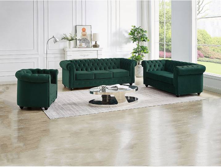 Sofas 3-Sitzer, 2-Sitzer & Sessel - Samt - Grün - CHESTERFIELD