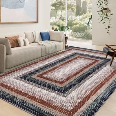 Garvee Farmhouse Braided Printed Washable Rug