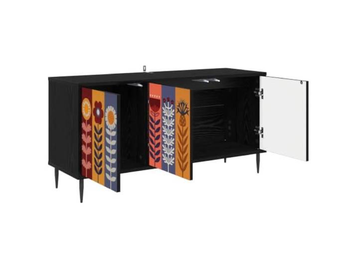 PUGYNBK TV-Möbel Essen, 102 x 33 x 51 cm, Eiche, Schwarz Aus Holz, geräumige Aufbewahrung, erhöhte Füße, dekoratives Design, einfache Reinigung