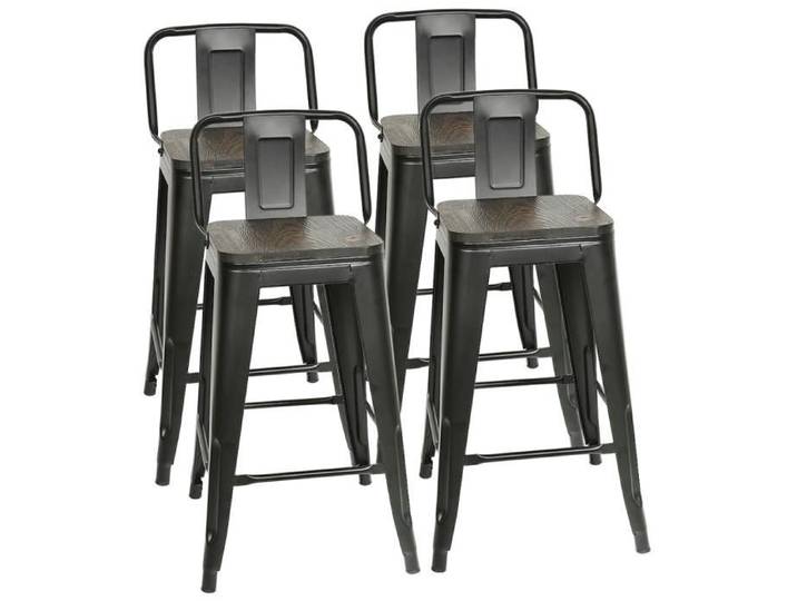 Tabouret de Bar en Metal - Mixmest - Lot de 4 - Gris - Contemporain - Design