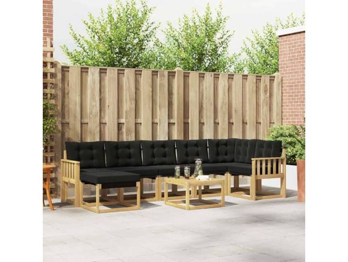 RJPLMFV Sitzgruppe für den Außenbereich, 8-teilig, Akazie, Braun Kissen, praktische Armlehnen, Lattenrost, pflegeleicht, für Garten und Terrasse