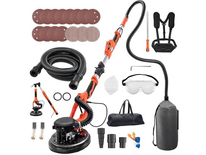 VEVOR Ponceuse Girafe 1150 W Ponceuse Mur et Plafond avec Aspirateur pour Plaques Plâtre Cloisons Sèches Plaquiste\, 800-1700 tr/min\, Éclairage LED\, Poignée Télescopique Pliable\, 15 Disques de Ponçage