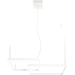 Moderne 64-W-LED-Pendelleuchte aus mattweißem Aluminium, geometrisches Design mit integriertem Farbtemperaturwähler (3000 K–6000 K) – Perenz