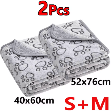 Inspire Picks CozyPaws Fluffy Pet Blanket Set Soft Paw Print Dog & Cat Blanket (2PCS) 2pcs Gray s m