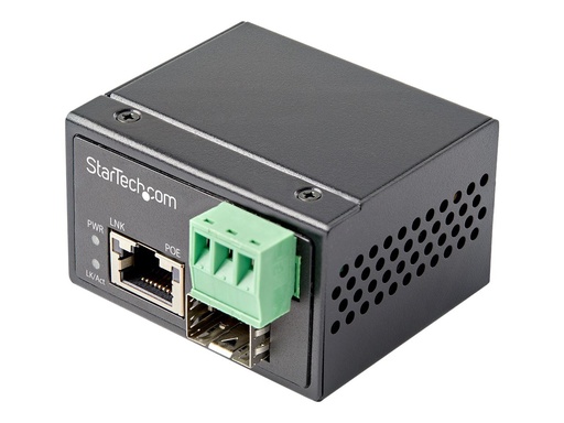 StarTech.com PoE + Industrial Media Converter 30W - Medienkonverter LWL Kupfer - Singlemode-/Multimode Glasfaser auf Kupfer Gigabit Ethernet - Mini/Kompaktgröße - IP-30/ -40°C bis 75°C (IMC1GSFP30W) (IMC1GSFP30W)