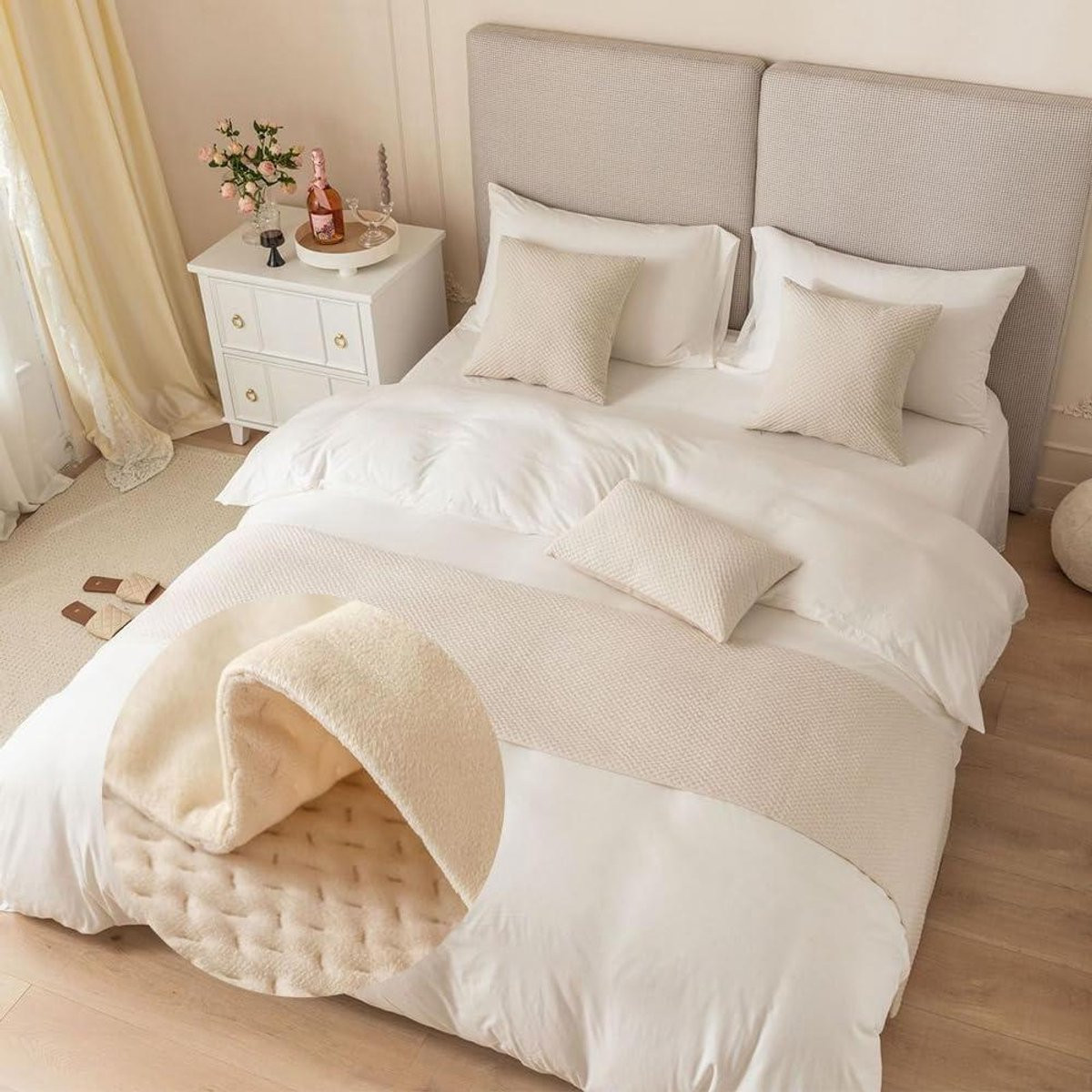 Beige Bedloper Sjaal - Decoratieve Jacquard Geweven Runner - 45 x 240 cm