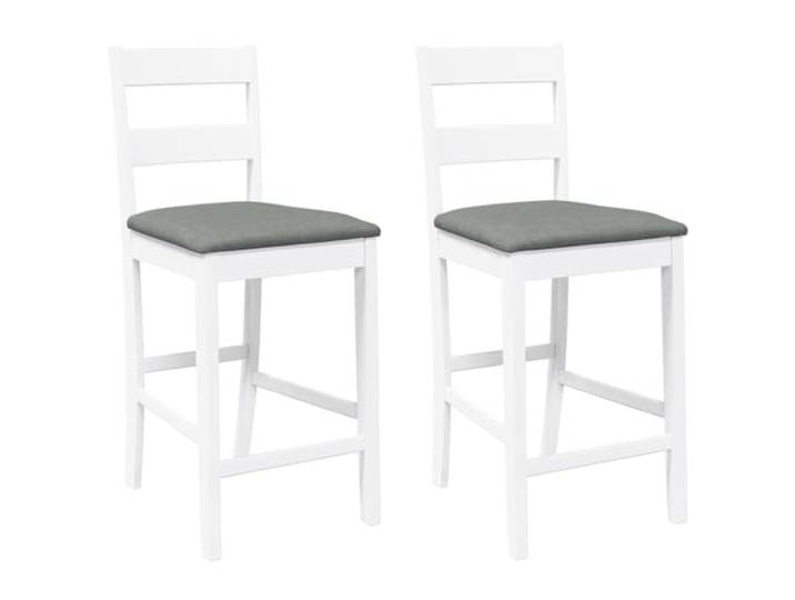 KTHLBRH Barhocker mit Kissen 2 Stück Weiß Massivholz von Hevea Rückenstütze, integrierte Fußstütze, gepolstertes Kissen, Schaumstoff, Stoff 100% Polyester, Verwendung im Innen- und