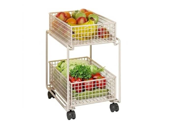 XXAD553TY Essen Rollbarer Küchen-Aufbewahrungswagen, bewegliches Gemüse und Obstkorb-Organizer-Regal(Weiß,Klein)