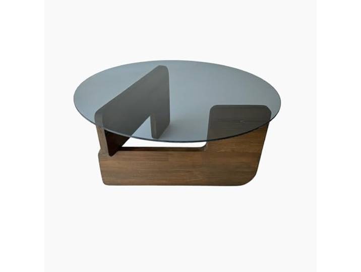 Hanah Home Modern Coffee Table, 75 cm x 75 cm x 35 cm 100% Tempered Glass & Pine Solid Wood Frame Elegant Walnut & Fume Colors, Perfect for Contemporary Living Spaces