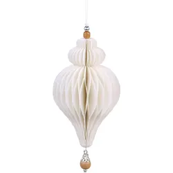 Chic Antique Ornament aus Papier mit Holzperle, H10/D6 cm, antique creme, Tropfen