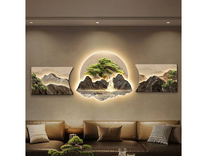Nouveau Style chinois accueillir pin décoration murale lampe canapé salon fond tenture murale paysage peinture applique murale LED