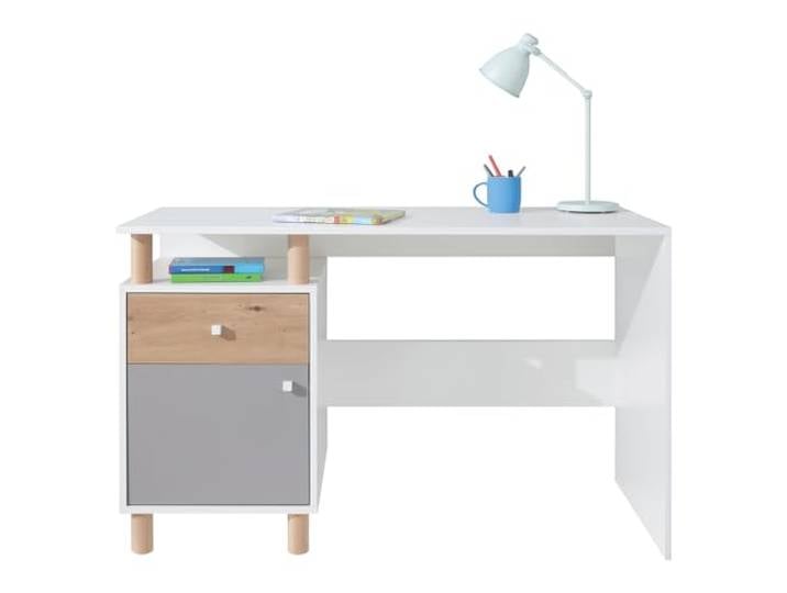 Jugendzimmer Schreibtisch Kinderschreibtisch in weiß mit Eiche und grau