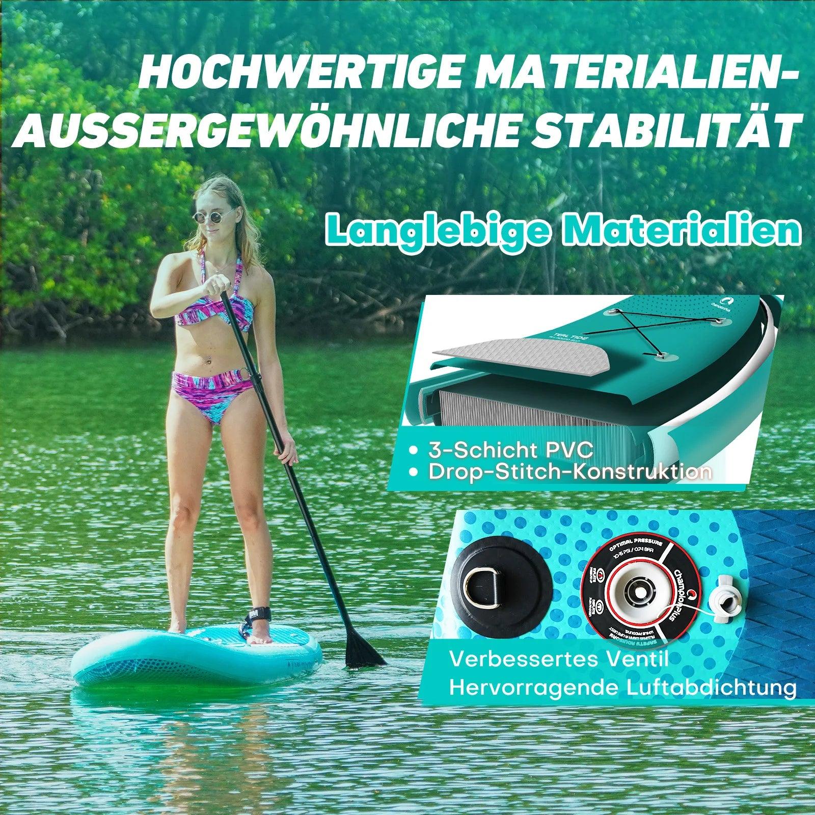 Aufblasbares SUP-Board - Maximale Belastung: 140 kg - Rutschfeste Oberfläche - Stand-Up-Paddleboard für Freizeitaktivitäten auf dem Wasser