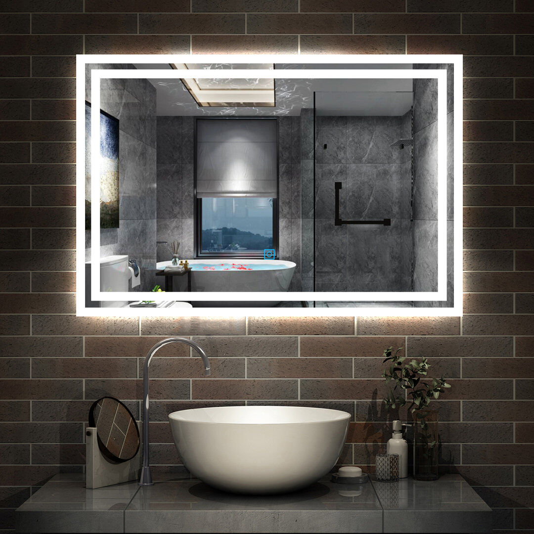 Metro Brelle Rectangle Wall Vanity Mirror White 50cm H x 70cm W