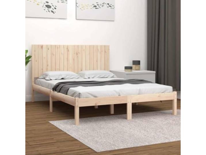 KGHFDVB Bett Natur 180 x 200 cm aus massivem Kiefernholz (unbehandelt) Bettrahmen mit Kopfteil, für Matratze 180 x 200 cm, fürs Schlafzimmer, Massives Kiefernholz