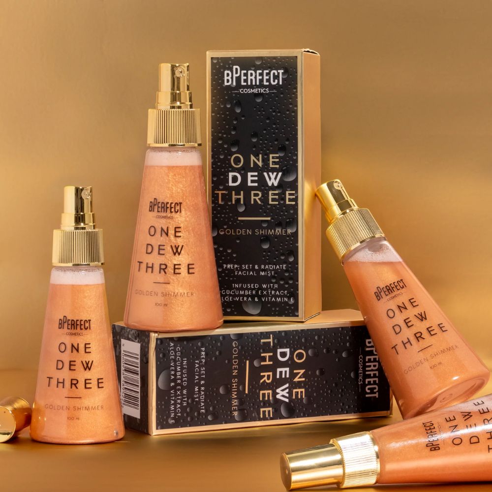 Bperfect One Dew Three Shimmer Spray - Golden - Multi-Use Setting Spray 100mL