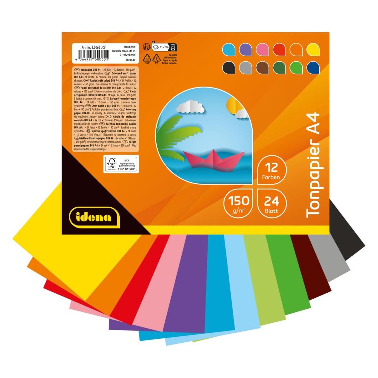 Idena Tonpapier 150g/m² 2x12 Farben DIN A4 (150 g/m², 2x) (49230840)