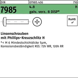 Linsenschraube DIN 7985 PH M5x10-H 4.8 galv.verz. 8 DiSP 2000St.