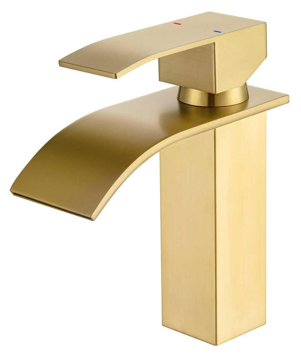 Gouden wastafelmengkraan voor de badkamer met instelbare temperatuur