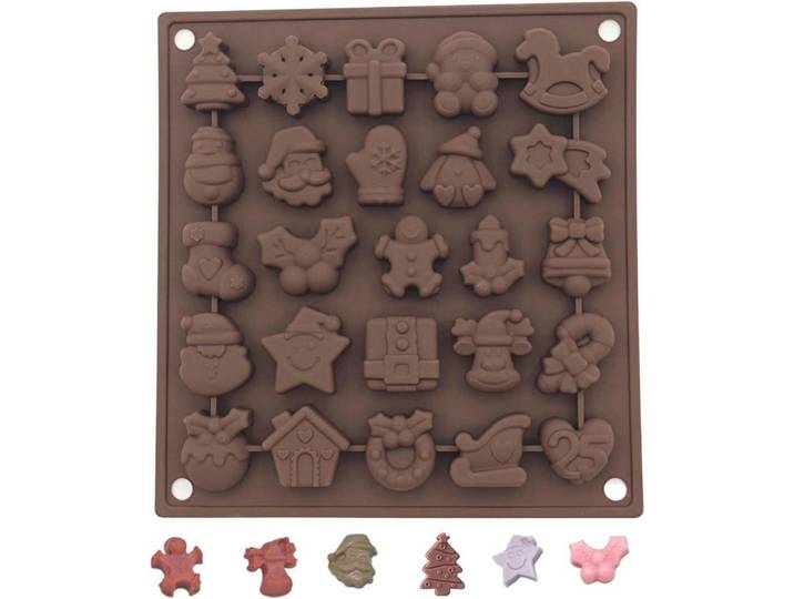 Schokoladenform Weihnachten Silikon 25 Mulden Antihaftbeschichtet, Braun, Kunststoff, Backen & Backzubehör, Backformen, Backformen-Sets