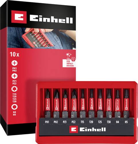 Einhell Impact Bit Taschenbox 10tlg 118653 Bit-Set 1/4 (6.3 mm), PH, PZ, Sechskant, TX