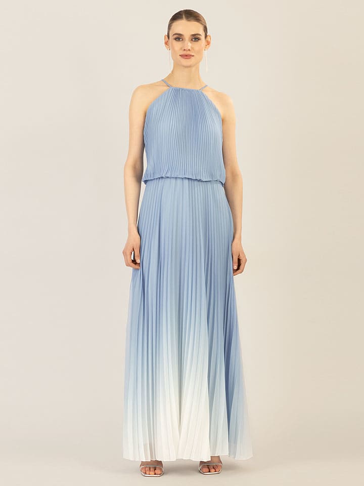 APART Plisseekleid in Hellblau/ Weiß - 44