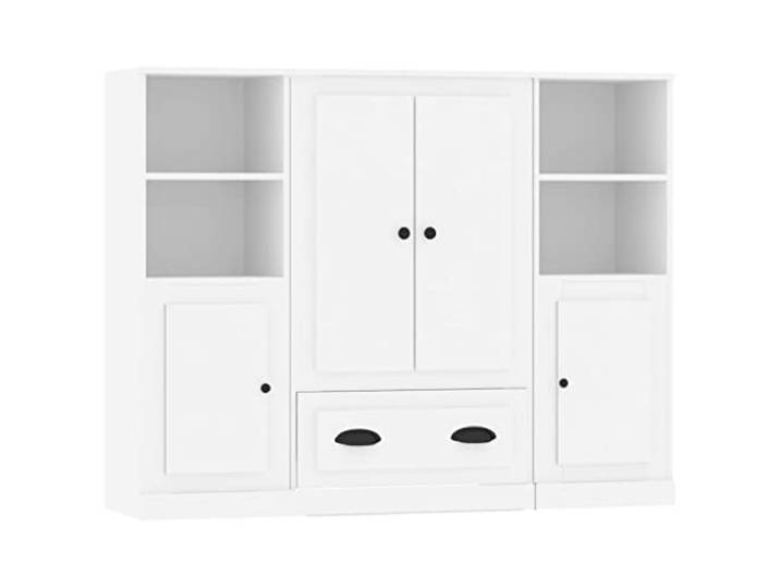 vidaXL Buffets 3 pcs Blanc Bois d'ingénierie\, Armoire\, Armoire de Rangement\, Buffet Haut\, Armoire latérale\, Armoire Haute\, Armoire Console
