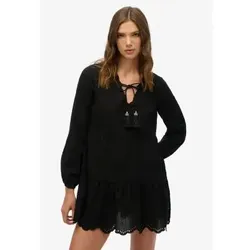 Superdry für Damen. W8011914A Broderie kurzes Kleid schwarz (M), Lässig, Synthetisch, Langarm