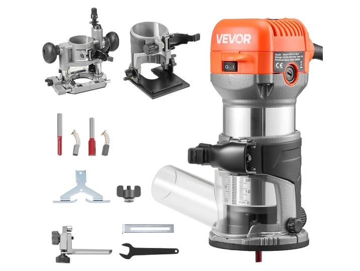 Défonceuse VEVOR\, 710 W\, défonceuse à vitesse variable avec démarrage progressif\, défonceuse d'arêtes avec socle fixe\, plongeant et inclinable\, guide parallèle\, travail du bois\, découpe\, projets de bricolage\, avec fil