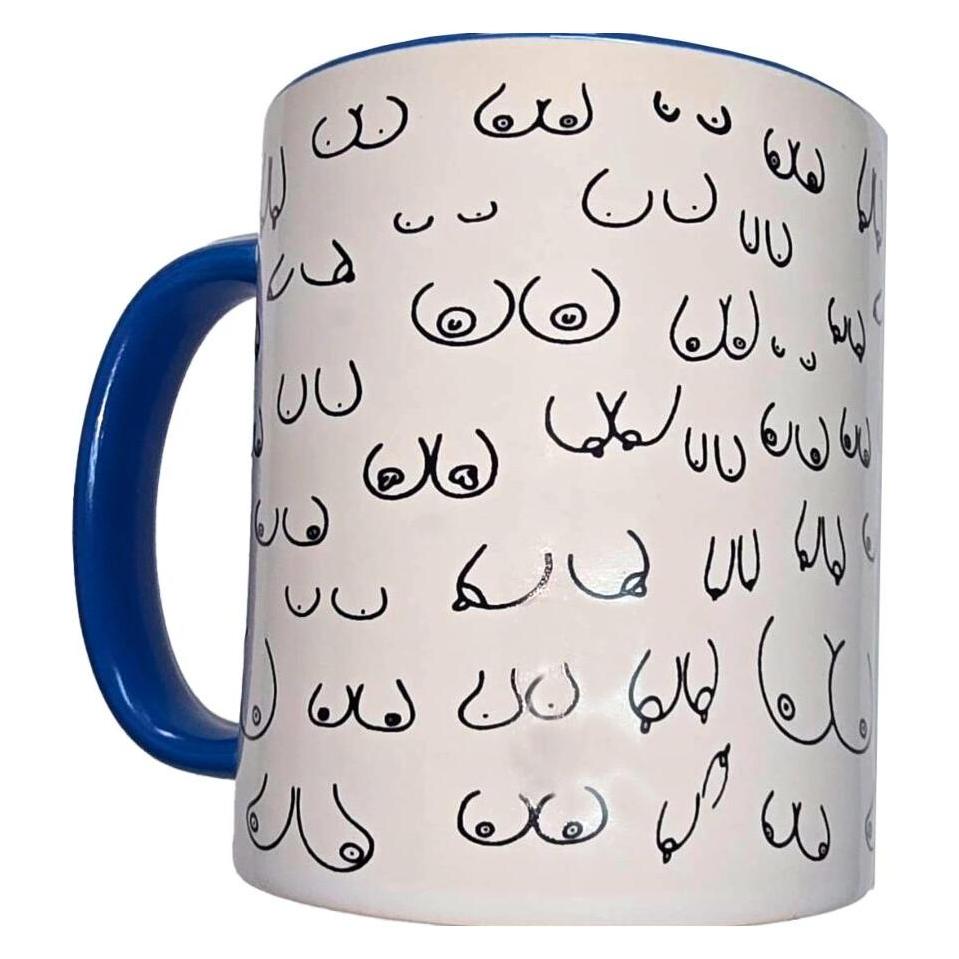 Diablo Picante - Weisse Titten-Tasse Mit Blauem Henkel 370 ml (D-244775)