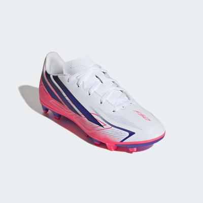 Fußballschuh ADIDAS PERFORMANCE "F50 HYPERFAST CLUB KIDS, FESTE BÖDEN/GEMISCHTE BÖDEN", Herren, Gr. 35, pink (cloud weiß, solar lila, solar turbo), Synthetik, Schuhe Fußballschuh, für viele verschiedene Böden geeignet