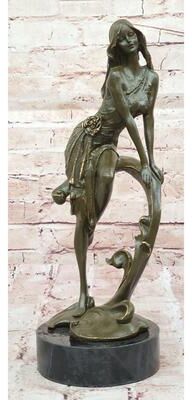 Bronzhaus Art Nouveau Bronze Girl On Swing Sculpture – Marble Base Figurine